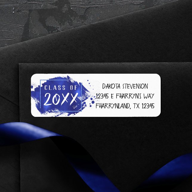 Painted Grad | Blue Paint Splatter Return Address Label (Creator Uploaded)