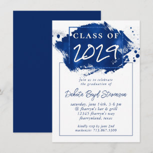 Painted Grad   Blue Splatter Brushstroke Party Invitation