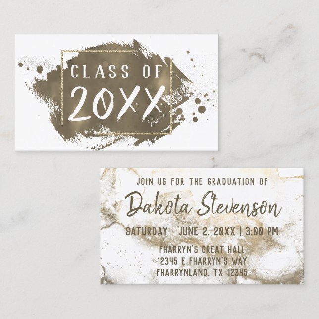 Painted Grad | Gold Sepia Splatter Brushstroke Calling Card (Front/Back)