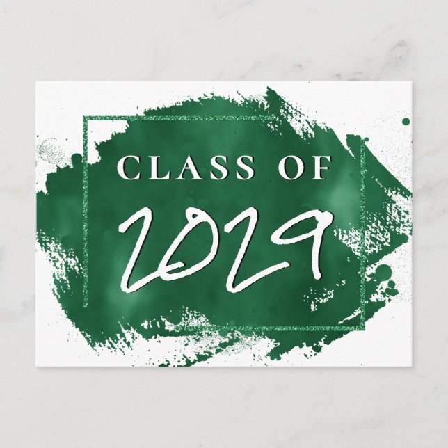 Painted Grad | Green Splatter Brushstroke Party Invitation Postcard (Front)