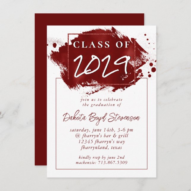 Painted Grad | Red Splatter Brushstroke Party Invitation (Front/Back)