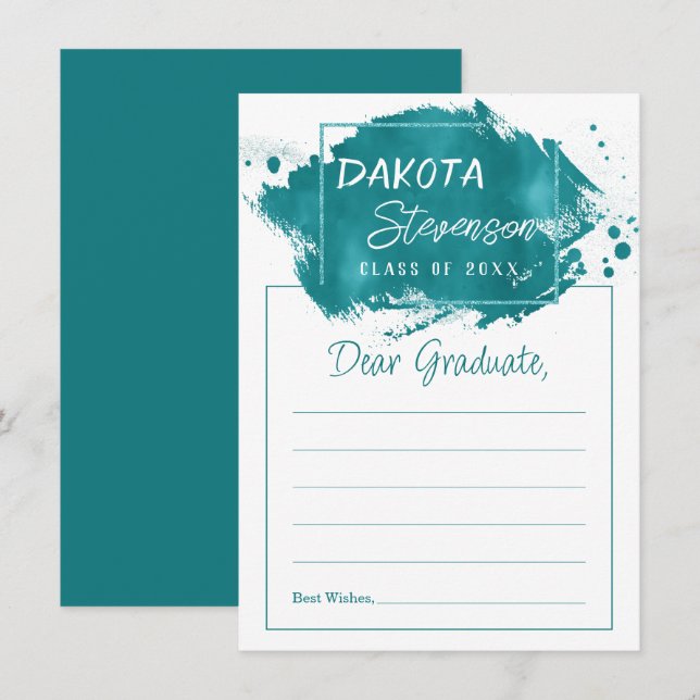 Painted Grad | Teal Splatter Brushstroke Advice Invitation (Front/Back)