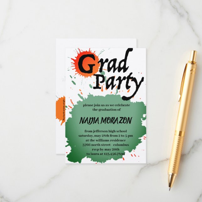 Painted Graduation Party Enclosure Card (Front/Back In Situ)