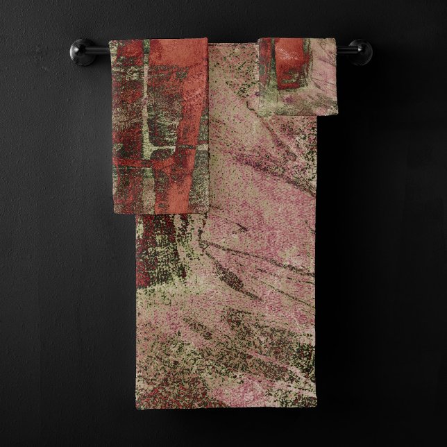 Painted Graffiti Grunge Autumn Red Green Rust Bath Towel Set (Creator Uploaded)