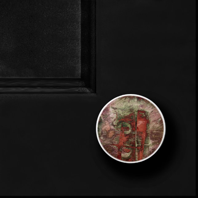 Painted Graffiti Grunge Autumn Red Green Rust Ceramic Knob (Creator Uploaded)