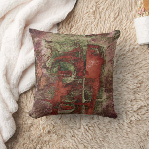 Painted Graffiti Grunge Autumn Red Green Rust Cushion