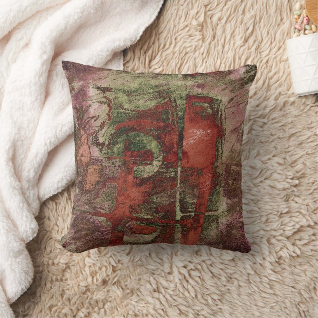 Painted Graffiti Grunge Autumn Red Green Rust Cushion (Blanket)
