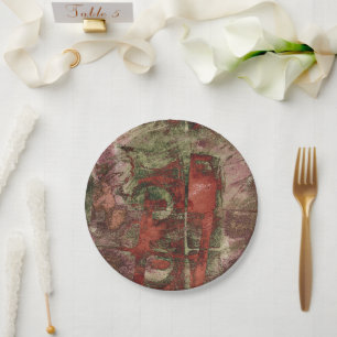 Painted Graffiti Grunge Autumn Red Green Rust Paper Plate