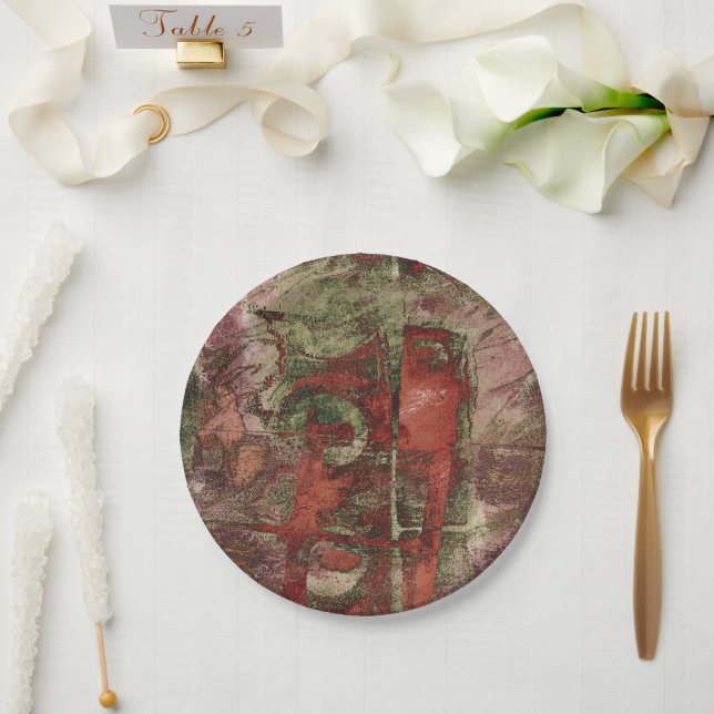 Painted Graffiti Grunge Autumn Red Green Rust Paper Plate (Wedding)