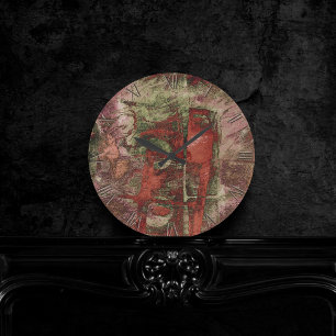 Painted Graffiti Grunge Autumn Red Green Rust Round Clock