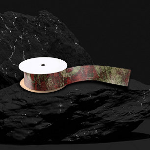 Painted Graffiti Grunge Autumn Red Green Rust Satin Ribbon
