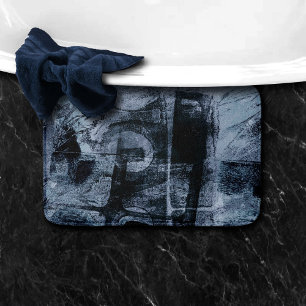 Painted Graffiti Grunge   Dark Navy and Denim Blue Bath Mat