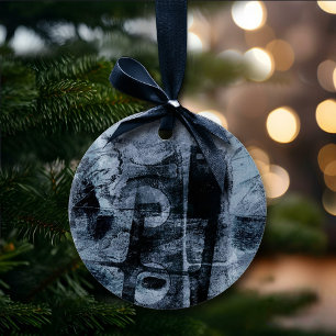 Painted Graffiti Grunge Dark Navy and Denim Blue Ceramic Ornament