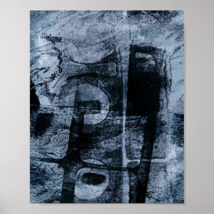 Painted Graffiti Grunge Dark Navy and Denim Blue Poster