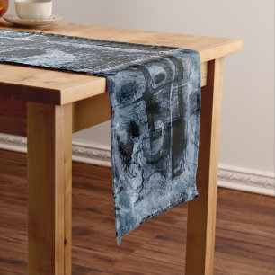 Painted Graffiti Grunge   Dark Navy and Denim Blue Short Table Runner