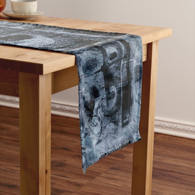 Painted Graffiti Grunge | Dark Navy and Denim Blue Short Table Runner (In Situ)