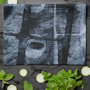 Painted Graffiti Grunge   Dark Navy and Denim Blue Tea Towel
