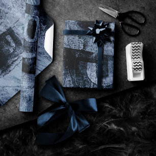 Painted Graffiti Grunge   Dark Navy and Denim Blue Wrapping Paper