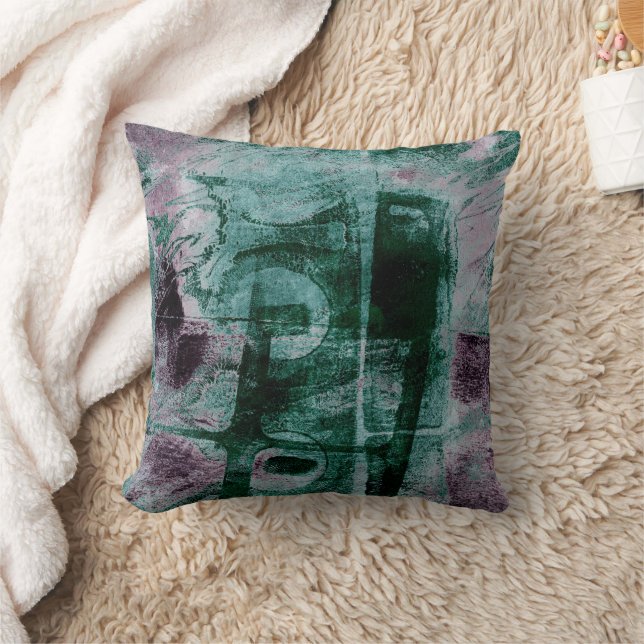Painted Graffiti Grunge | Moody Plum Purple Green Cushion (Blanket)