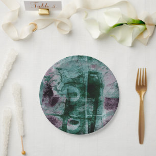 Painted Graffiti Grunge   Moody Plum Purple Green Paper Plate