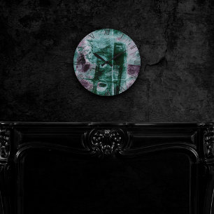 Painted Graffiti Grunge Moody Plum Purple Green Round Clock