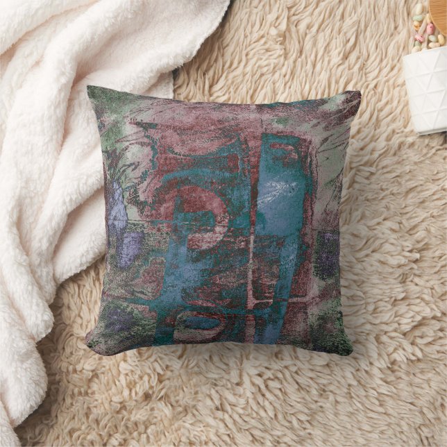 Painted Graffiti Grunge | Rust Red Blue Taupe Cushion (Blanket)