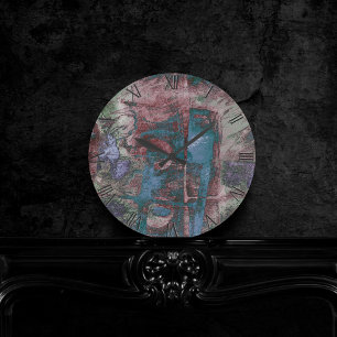 Painted Graffiti Grunge   Rust Red Blue Taupe Round Clock