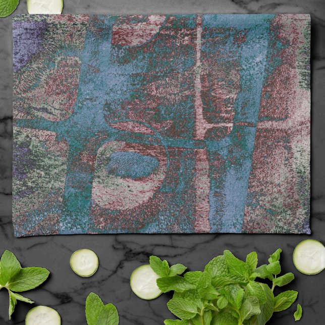 Painted Graffiti Grunge | Rust Red Blue Taupe Tea Towel (Creator Uploaded)