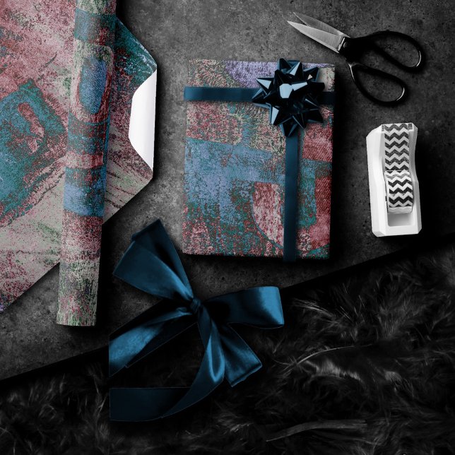 Painted Graffiti Grunge | Rust Red Blue Taupe Wrapping Paper (Creator Uploaded)