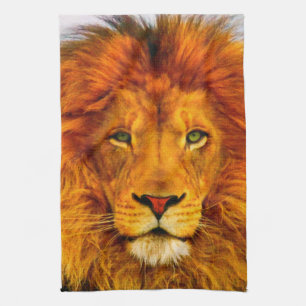 Painted Green Eyed Lion Kitchen Towel