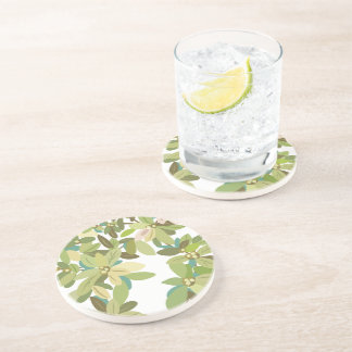 Painted Green Leaves Botanical Greenery Art Coaster
