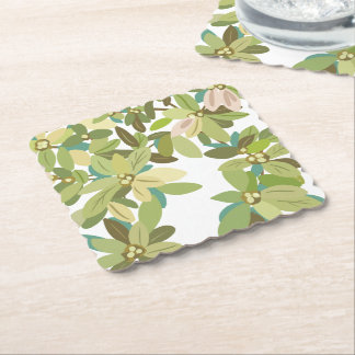 Painted Green Leaves Botanical Greenery Art Paper Coaster