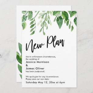 Painted Greenery Postponed Wedding New Plan Card