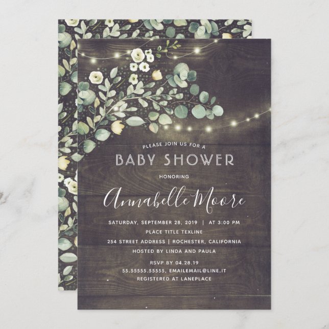 Painted Greenery Rustic Country Baby Shower Invitation (Front/Back)