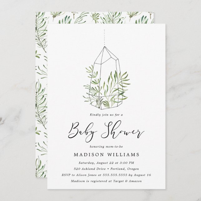 Painted Greenery Terrarium Baby Shower Invitation (Front/Back)