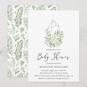 Painted Greenery Terrarium Baby Shower Invitation