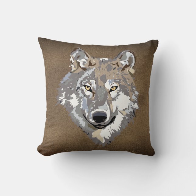 Painted Grey Wolf Head Design Throw Pillow (Front)