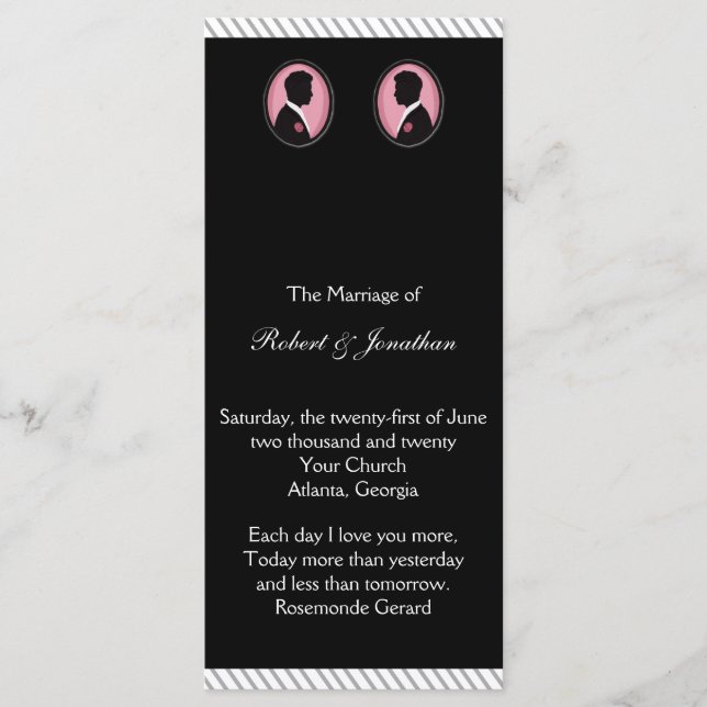 Painted Groom Silhouettes Gay Wedding Program (Front)