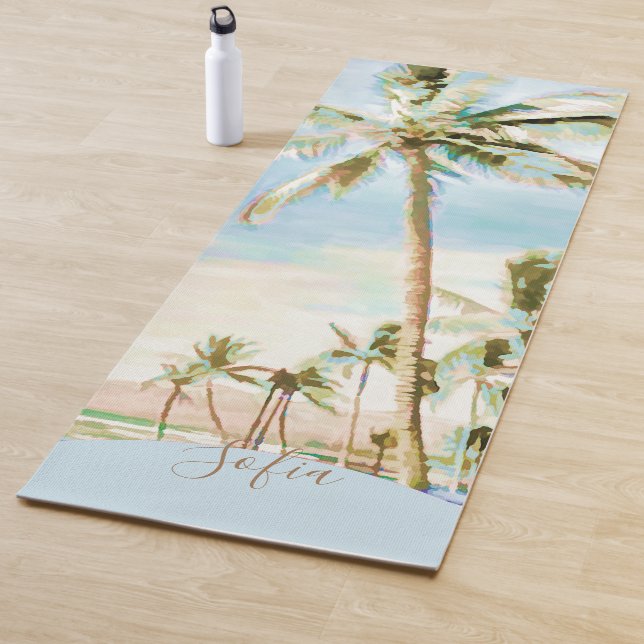 Painted Hawaiian Beach Mauna Lani Bay, Blue Yoga Mat (In Situ)