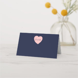 Painted Heart Navy Wedding Folded Place Cards