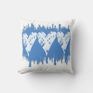 painted hearts blue and white abstract art cushion