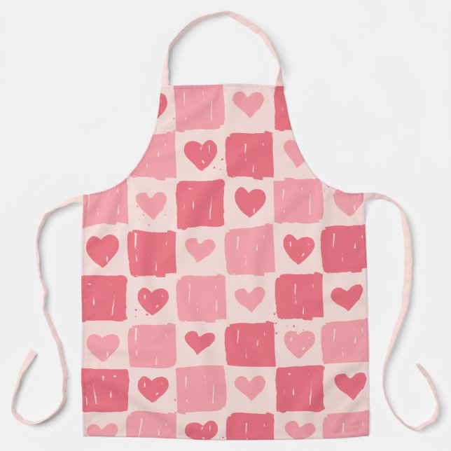 Painted Hearts Love Pattern Kitchen Apron (Front)