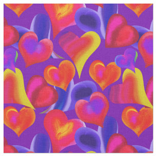 Painted Hearts on Purple   Valentine's Day Fabric