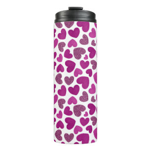 Painted hearts pattern - magenta & glitter thermal tumbler