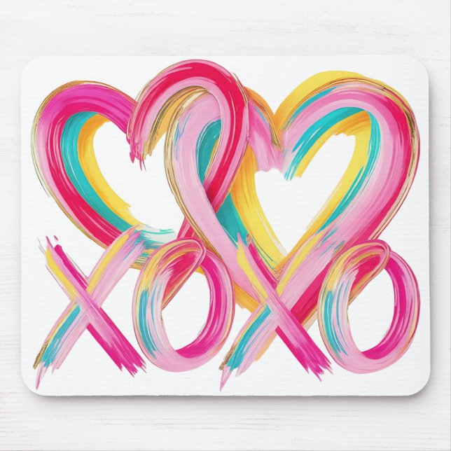 Painted Hearts & XOXO Mouse Pad (Front)