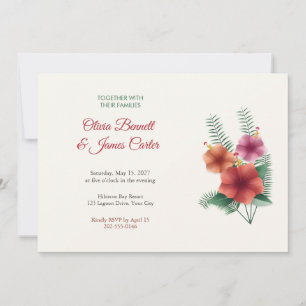 Painted Hibiscus and Palm Tropical Wedding Invitation