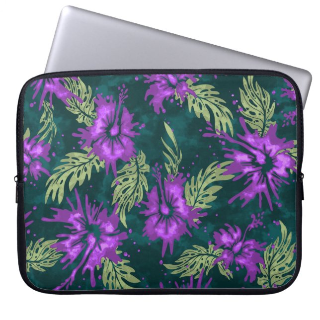 Painted Hibiscus Hawaiian Neoprene Wetsuit Laptop Sleeve (Front)