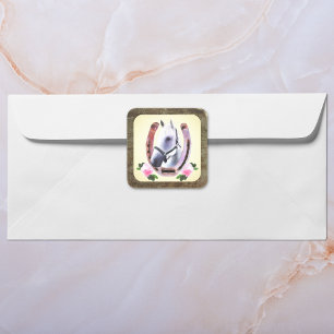 Painted Horse In Faux Leather Frame Square Sticker