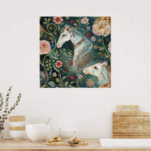 Painted Horses Floral Poster