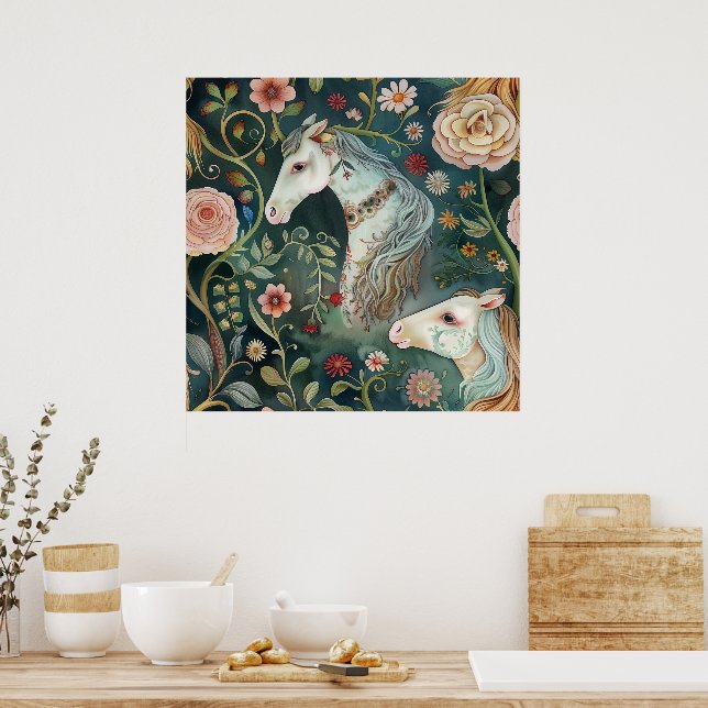 Painted Horses Floral Poster (Kitchen)